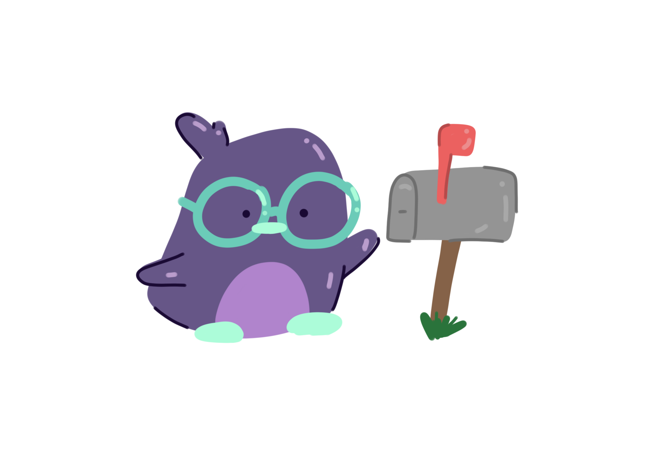 purple penguin waiting for mail